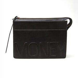 forever 21 • faux leather money oversize large zip top clutch bag purse black
